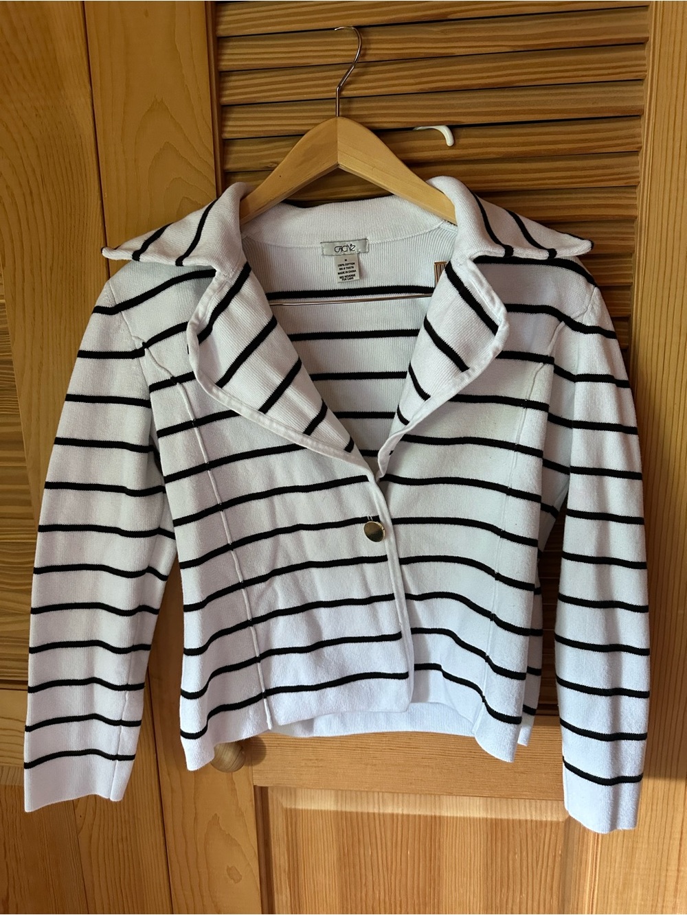 Cache Black and White Striped Cotton Sweater